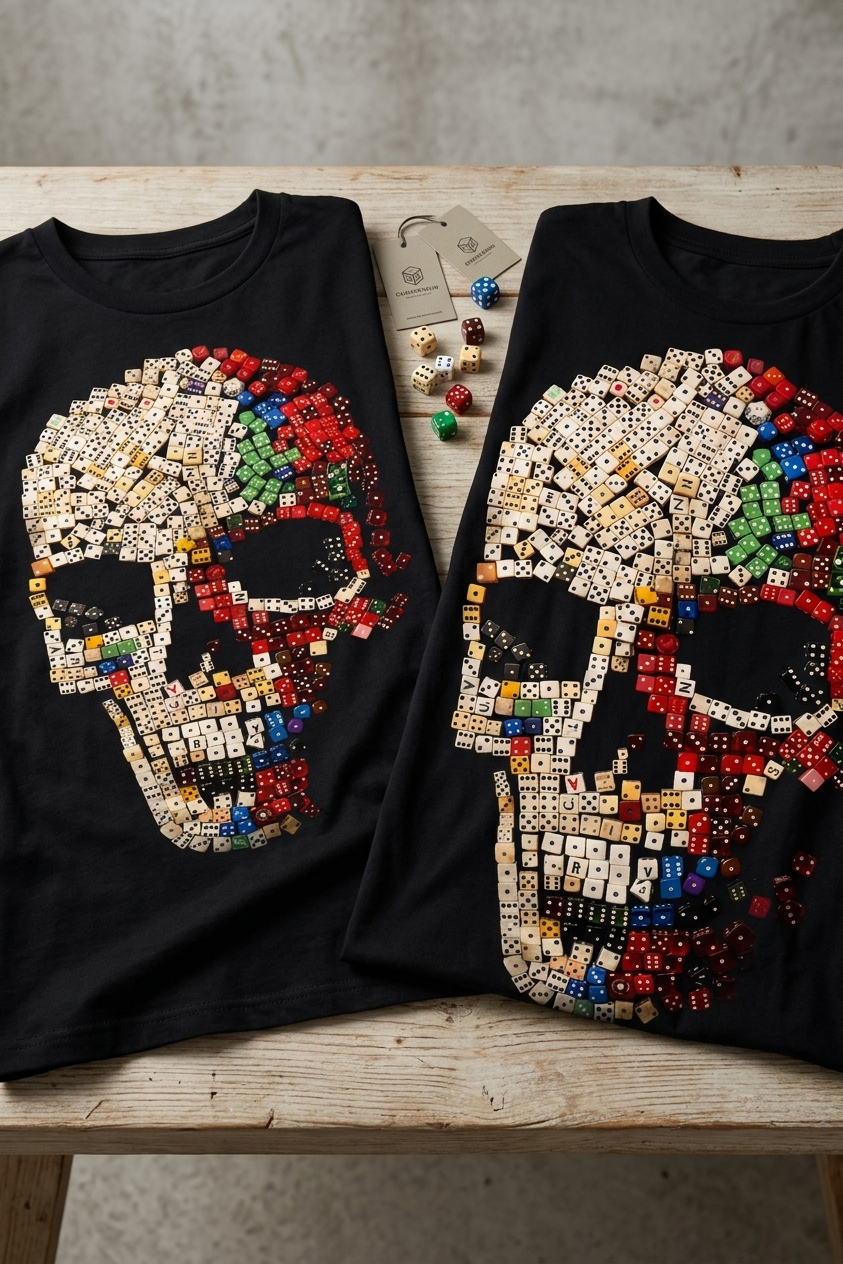 The "Roll of the Dead" Dice Skull Graphic Tee Monte Carlo Mosaic