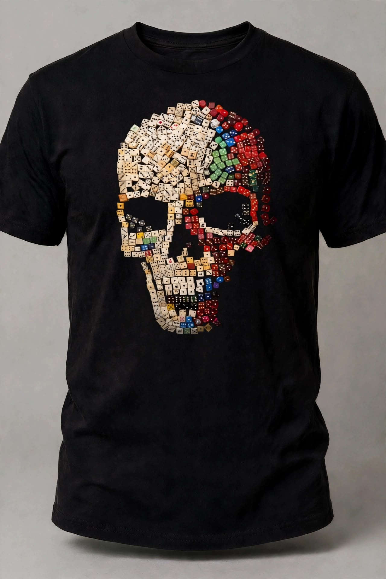 The "Roll of the Dead" Dice Skull Graphic Tee Monte Carlo Mosaic - Image 5
