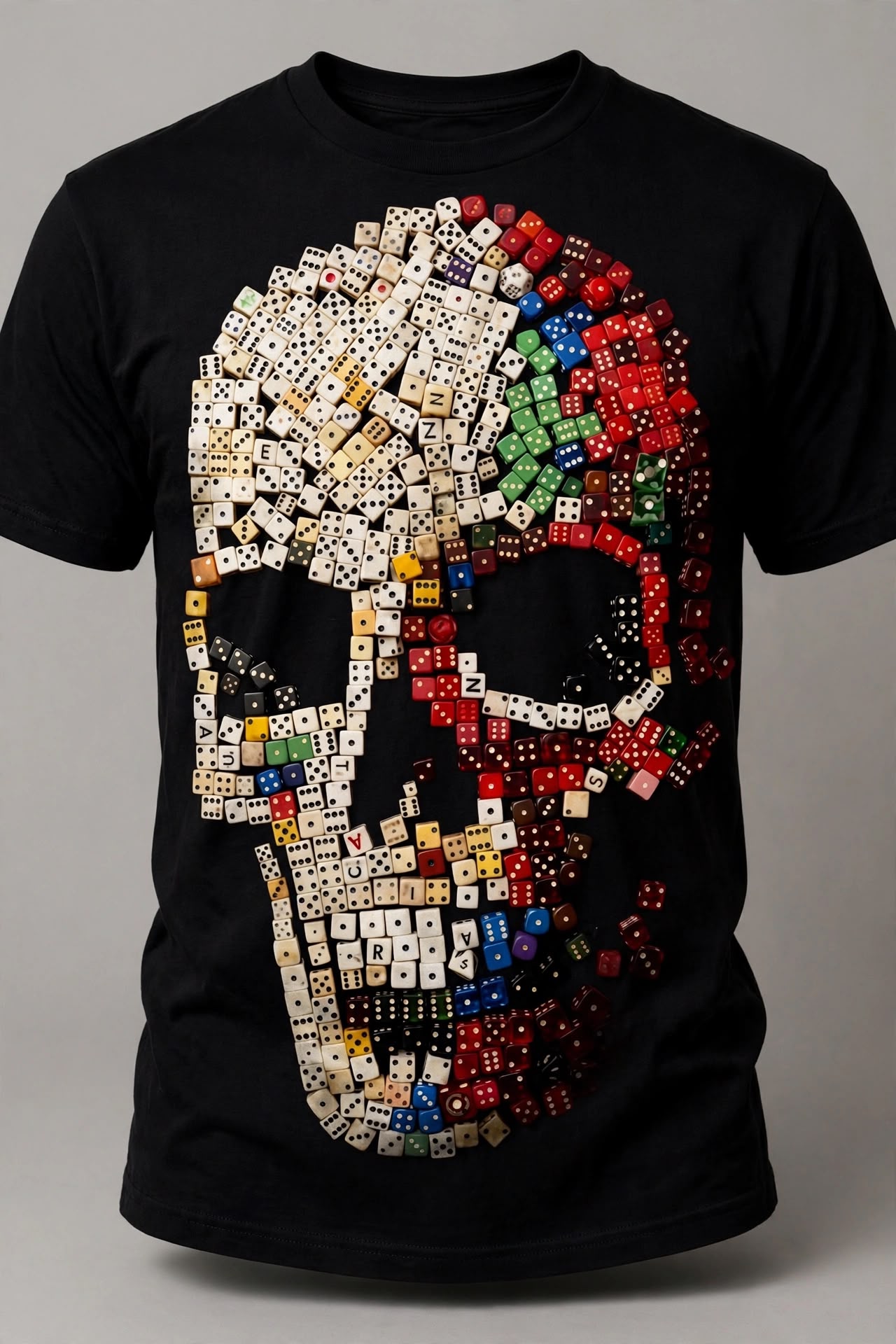 The "Roll of the Dead" Dice Skull Graphic Tee Monte Carlo Mosaic - Image 6